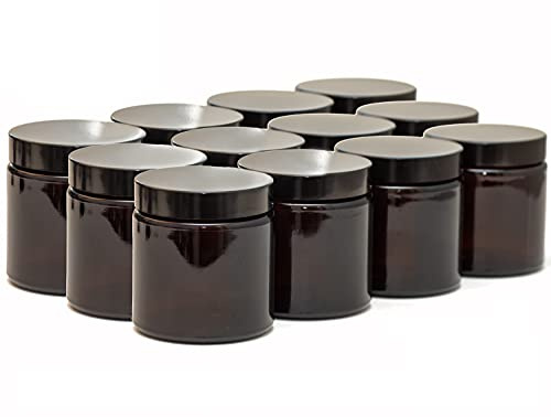 Aura 120ml AMBER GLASS Jars with BLACK Lids - PACK of 12