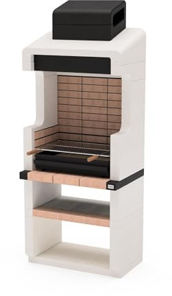 TUOZI - Einbaugrill für Holz und Holzkohle Modell DURANGO PLUS (Weiß/Sandstein/Schwarz - 84 x 58 x 210 cm) REF: 7200/1 - Für den Außenbereich