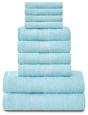 GC GAVENO CAVAILIA Towels Family Bale Set - 10 Piece 100% Egyptian Cotton, 4x Face 4x Hand 2x Bath Towel, Premium Quality Highly Water Absorbent Bathroom Accessories, Machine Washable, Aqua, 544630