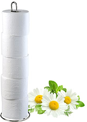 KADAX Toilettenpapierhalter stehend, Toilettenpapierständer aus Stahl pulverbeschichtet, 54 cm Höhe, Papierrollenhalter für Bad, Rollenhalter, Ersatzrollenhalter, platzsparend, Silber