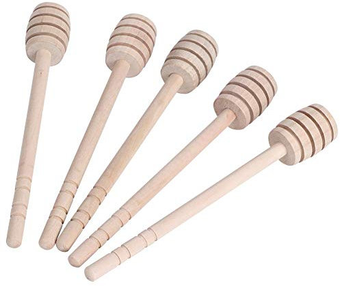Zerodis 5 Stück Honey Stir Bar, Holz Honiglöffel, umweltfreundliche Stick Dipper Dessert Rührstab Imkerei Zubehör Werkzeuge