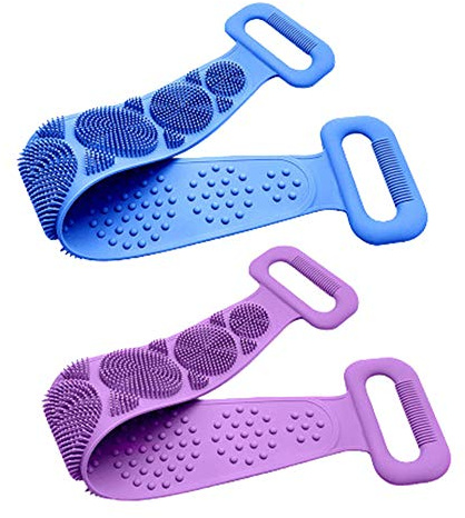 ZLYJ 2 Pieces Rückenschrubber für Dusche Silikon,Massagebürste Silikon Körperbürste,Doppelseitige Dusche Peeling,Rückenbürste Körperbürste