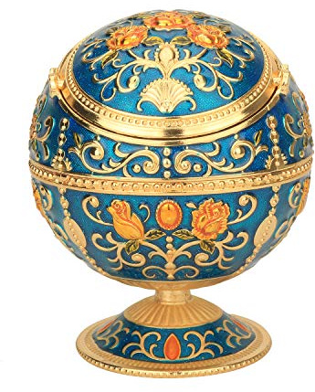 LIABI Cigarettes Ashtray with Lid, Metal Portable Windproof Ashtray for Outdoors Indoors, Smoking Ash tray Holder Nice Gift for Men Women(Blue-Gold Rose)