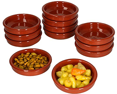 MamboCat Cazuela Set de 12 coupelles en terre cuite I Ø 10,2 cm Taille XS I 70 ml 12 personnes Méditerranée pièce unique faite à la main Dips, Tapas, Fingerfood, Dessert I Antique/Vintage