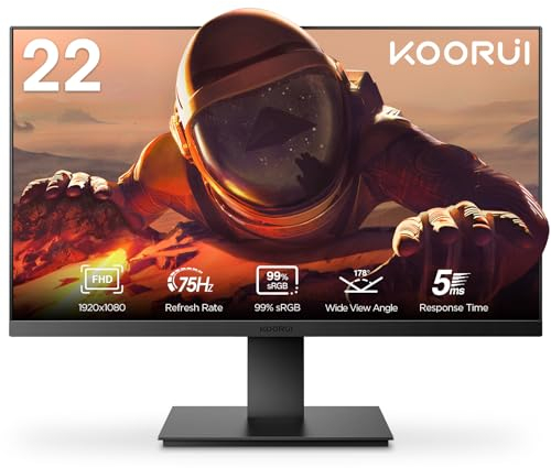 KOORUI 22 Zoll Monitor FHD 1080p PC Bildschirm 100Hz Business Monitor mit Adaptive Sync, HDMI/VGA, Eye Care Computer, Ultra-Slim Design für Büro und Home Office, VESA 100 x 100mm
