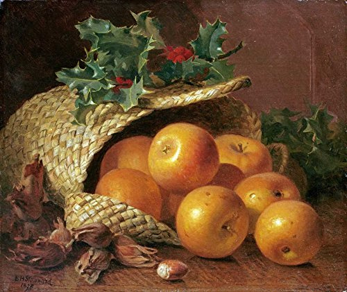 ART-TELA-allungato-su-LEGNO -BARS Natura morta con mele, nocciole e agrifoglio Stannard Eloise Harriet - Cibo immagine orizzontale cucina frutta e verdura s 27_X_33_in