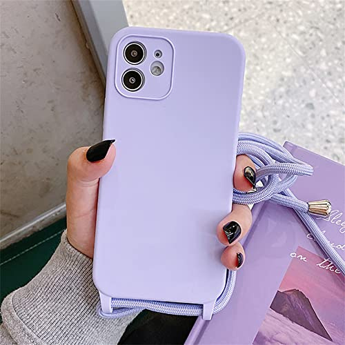 Emlivi Handykette Hülle iPhone 12,Necklace Handyhülle, Umhängeband Handykordel Schutzhülle, Weich Schultergurt Silikonhülle, TPU Cover mit Stylische Band, Kette Case für iPhone 12 -Helles Lila