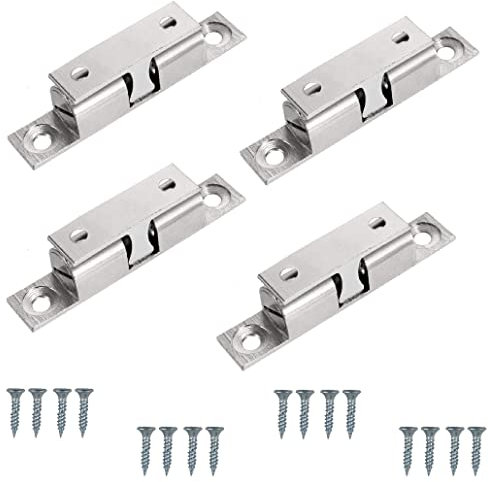 TERF® Heavy Duty Polished Chrome Double Ball Catch 42mm Tension Catch Latch Furniture Lock With Fixing Screw for Cabinet Kitchen Bathroom Cupboards Wardrobes Drawer - Pack of 4