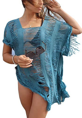 YouKD Dam hålstickad tröja virkad top strand täcka upp poncho sommar strand täcka upp klänning, one size
