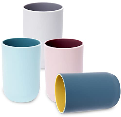 yeulluey 4Pcs Toothbrush Holder, 330ml Plastic Cups Reusable Dishwasher Safe Tumbler Bathroom Organiser Storage For Toothpaste Two-color Drinking Cups Mouthwash Cup Portable For Family Travel Camping