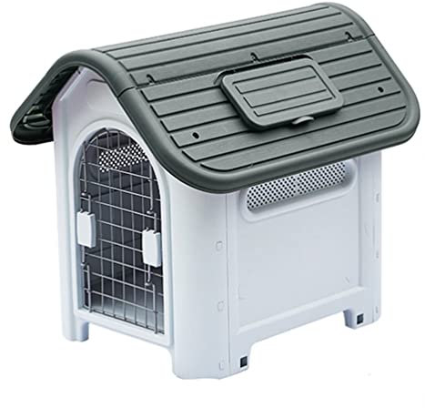 Hundehütte Kunststoff-Dog House Im Freien, Wasserdichter Kennel Mit Luftöffnungen Und Erhöhtem Boden, Klein Bis Mittlerer Katze Und Kennelunterkunft (Color : Gray-1, Size : 87x72x75.5cm)