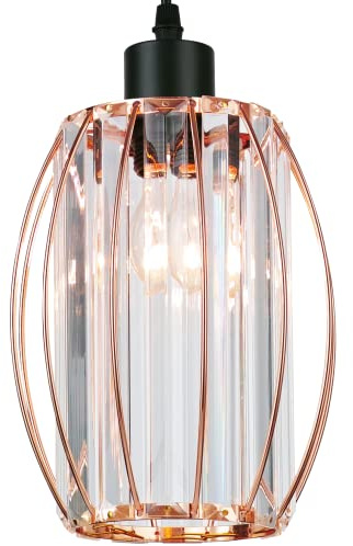 GIGGI Small Crystal Light Shade Rose Gold, 16cm x 20cm, Cylinder Shape with Oval Rings, Lampshades for Ceiling Lights & Bedside Lamps, Lamp Shades for Bedroom, Living Room, Kitchen, Hallway