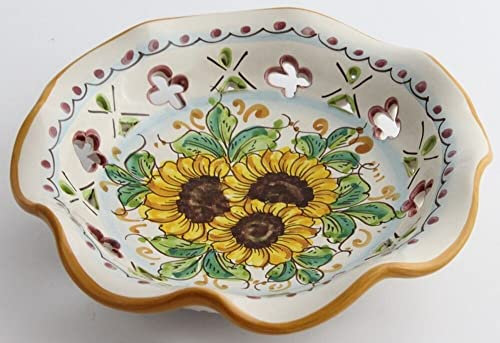 Ciotola in ceramica siciliana giallo e verde di santo stefano di camastra decorata a mano Girasole Art 22