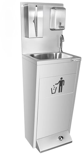 Handwaschbecken/Waschstation - Edelstahl - mit Fußbedienung, Papier- & Seifenspender