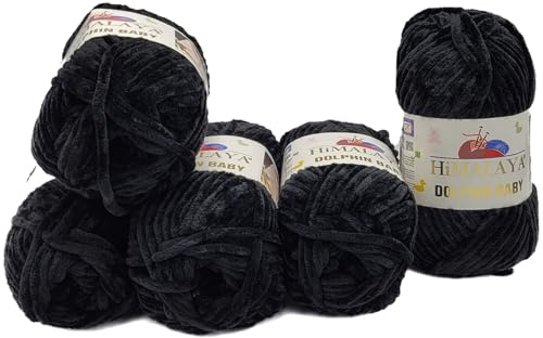 Ilkadim Export 5 x 100 Gramm Himalaya Dolphin Strickwolle, Babywolle einfarbig, 500 Gramm Wolle Strickgarn Super Bulky (schwarz 80311)