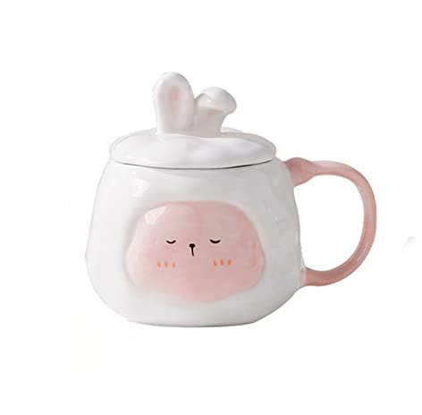 Tazze per tazze 13 once (400 ml) tazza di ceramica stile coniglio bianco for uso domestico colazione tazza di latte set da tè pomeridiano tazza da caffè uomo e donna uso quotidiano Tazza di caffè