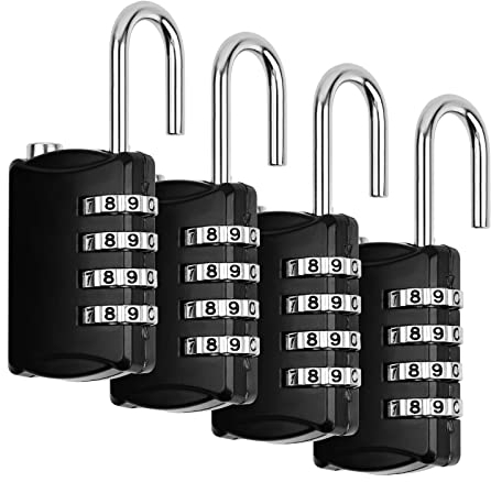 Vesaneae Lot de 4 Cadenas 4 Chiffres, Cadenas à Code Serrure Combinée, Cadenas Casier Imperméabiliser Cadenas à Combinaison, Cadenas Code pour Casier, Gymnase, école, Portail, Hangar, Garage, Noir