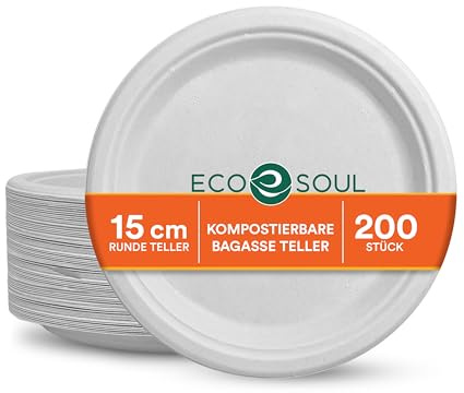 ECO SOUL Kleiner Pappteller(15 cm) 6 Einwegteller, Weiß(200-Stück)