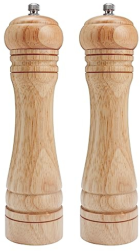 Molinillo de pimienta de madera, grosor ajustable, molinillo de pimienta de madera, mecanismo de molienda de cerámica, molinillo de sal rellenable... (2 paquetes de luz)