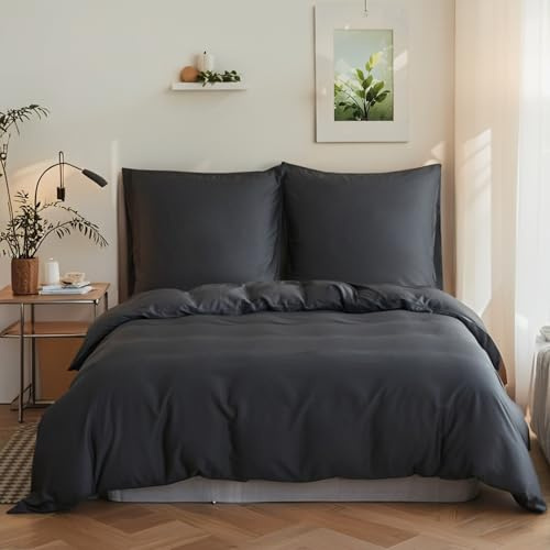 Simple&Opulence Bambus Bettwäsche 135x200 cm, Seidiger und weicher Bettbezug Kühle Bettwäsche-Set Perfekt für Haut und Haar mit Kissenbezug 80x80 cm, Dunkelgrau