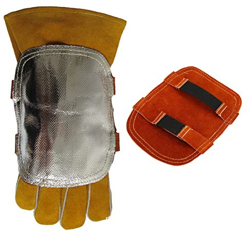 Escudo de Mano de Soldadura, Guantes de Soldadura Escudo Térmico Cuero de Vaca Dividido Almohadilla de Mano de Soldadura Trasera Aluminizada para Caldera Industrial, Fundición de