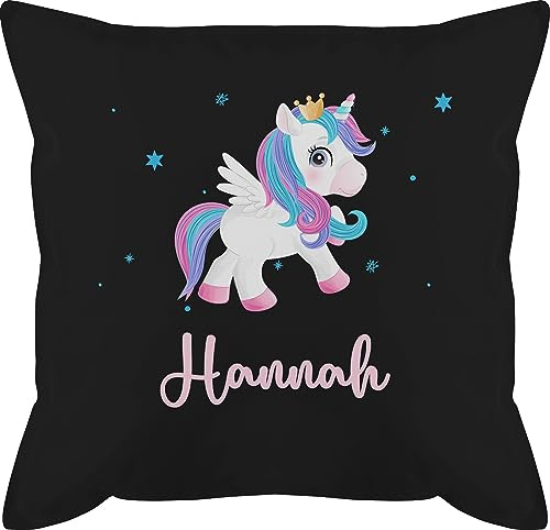 Kissen 50x50 - Einhörner - Unicorn Einhorn mit Namen - 50 x 50 cm - Schwarz - kinderkissen einhornkissen Unicorns und flügel personalisierte einhörnern personalisiertes zierkissen bezug