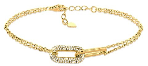 Amazon Essentials Bracelet à Maillons Pavés en Argent Sterling Doré et Or