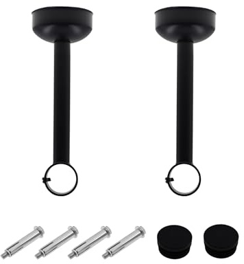 TTZEZE Robuster Gardinenstangenhalter für Deckenmontage, Edelstahl-Halterung, Duschvorhang-Hängestangenstützen, Steckdosen (schwarz, H: 20 cm, ID: 3,3 cm, 2 Stück)