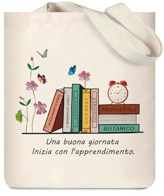 WIERAEM Borsa di Tela Shopper Donna Canvas Tote Bag Aesthetic Borse in Tela Cotone Con Cerniera e Tasca Interna Borse Stoffa Libri Ideale per la Scuola Lavoro Shopping Riutilizzabili Spesa（Libro）