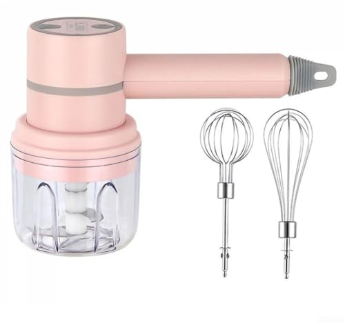 DAZZLEEX Hand Mixer Electric Whisk Wireless Portable Hand Mixers Compact Electric Milk Frother And Garlic Crusher, 3 Speeds With 2 Stainless Steel Beaters(Pink)