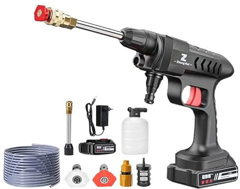 Akku Hochdruckreiniger,24V 3.5Bar Tragbarer Hochdruckreiniger mit 5600mAh Akku und Multifunktionsdüse,Ladegerät,Druckreiniger für Auto/Garten/Bodenreinigung/Zaun (Hochdruckreiniger×20000mAh)