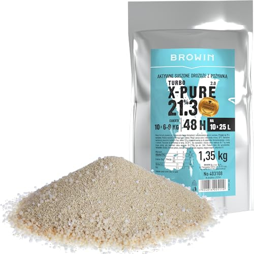 BROWIN® Hefe Turbo X-Pure 403108 | Destillation | hochqualitative Gärhefe bis 21,3% Alkohol in 48 Stunden | für 250 Liter und 10 x 6-9 kg Zucker | 1,35kg