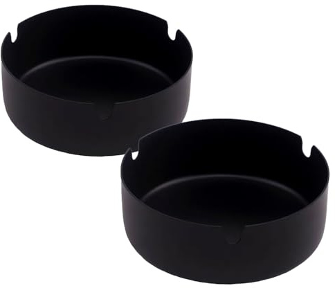 YiokJiar Aschenbecher Zigaretten Aschenbecher 2 Pack Schwarz Groß 10 cm Moderner Edelstahl Design