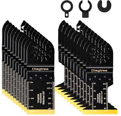 Diagtree Titanium Oscillating Saw Blades, Diagtree 20PCS Titanium Oscillating Multitool Blades for Metal, Wood and Plastic, fit Dewalt Milwaukee Ryobi Fein Dremel Bosch Rockwell Makita Porter Cable