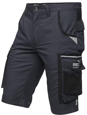 PUMA Workwear Precision X Arbeitsshorts - Kurze Arbeitshose Damen - Robustes, Flexibles Material - Cargohose mit vielen Taschen - Bequeme Passform für Handwerk & Gewerbe - Anthrazit/Schwarz - Gr. 40