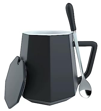 Trinkgläser Isoliertes Kaffeetassen-Set, Keramik-Teetasse mit Untertassen und Löffeln im Griff, mikrowellen- und spülmaschinenfest, for Tee, Kakao und Milch Kaffeetassen ( Color : Black , Size : B )