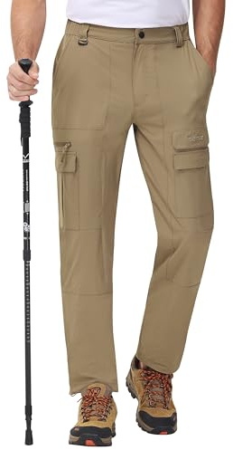 MoFiz Uomo Pantaloni da Trekking Leggeri Cargo Pantaloni Escursionismo Montagna Lavoro Outdoor Pants ad Asciugatura Rapida con 7 Tasche Cachi EU XXL (US XL)