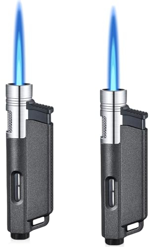 Lot de 2 briquets tempête à jet flamme - Rechargeable - Briquet tempête - Flamme constante - Flamme réglable - Forme alternative pour hommes - Sans gaz