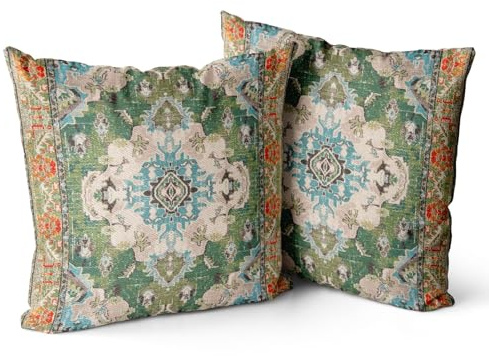 Snylcce 2er Set Boho Kissenbezüge Dekokissen 60 x 60 Samt Soft Kissenbezug Böhmischer Retro Ethno Dekorative Kissenhülle Zierkissenbezüge für Sofa Schlafzimmer Wohnzimmer Zuhause Dekoration Grün