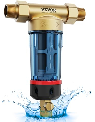 VEVOR Préfiltre à eau rotatif, 19 mm G-M + 25,4 mm G-M, filtre à sédiments de 40 microns d'eau de puits pour toute la maison, 4 T/H débit élevé, pour systèmes de filtration d'eau dans toute la maison
