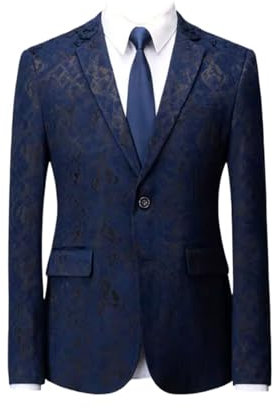 MQMYJSP Business-Bankett-Party-Anzug Herren Slim Fit Jacken Klassisch Schwarz Gentleman Jacquard-Blazer BLUE11 L