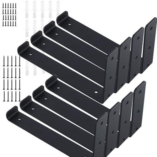 TAICHEUT 8 Pack 25cm Heavy Duty Scaffold Shelf Brackets with Lips, 5mm Thick L Wall Brackets for Shelves, Black Industrial Shelves Support,250x150x40mm