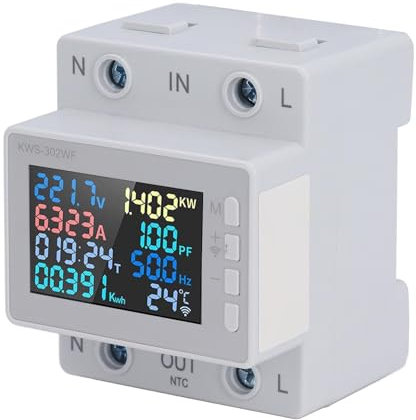 Multifunctional Rail Mounted Power Meter, LED Display, WIFI, Temperature Sensor Interface, PC Material, AC170-270V 63A, for Power Measurement Systems