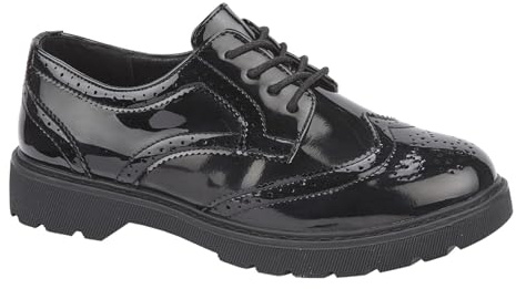A2Z 4 Kids Patent School Shoes Lace Up Brogues Smart Uniform Footwear Black