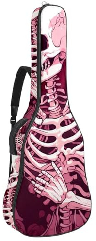 Gitarrentasche, 104 cm, doppelter verstellbarer Schultergurt, Akustikgitarre, Gigbag, rosa Totenkopf, wasserdicht, Oxford-Stoff, dicker Schwamm, Pink Skull Lady, 42.9x16.9x4.7 in, Stilvoll