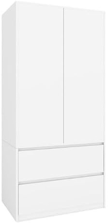BDW - Kleiderschrank mit Schubladen - Schrank 90 cm breit, 181 cm hoch, 51 cm tief - Flurschrank 2 türig, mit Kleiderstange und Einlegeböden - für Schlafzimmer, Kinder, Flur - Weiß
