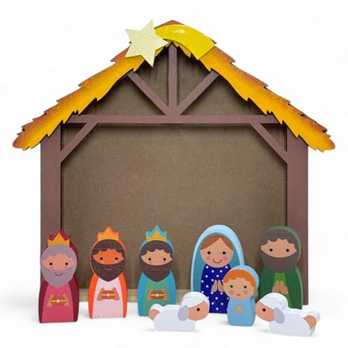 MIJOMA Wunderschöne Krippenfiguren für Weihnachtskrippe - Handbemalte Holz-Figuren - Perfekte Weihnachtsdekoration in verschiedenen Sets & Stilrichtungen zur Auswahl (9-teilig - 5cm hoch)