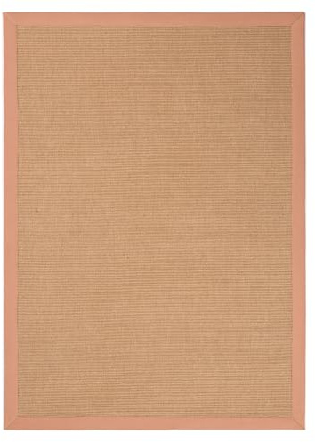 carpetfine Tappeto Sisal colore naturale 60x110 cm tessuto a mano con bordo in cotone Colore pesca | Tappeto antiscivolo Uni in tessuto piatto di fibre naturali per soggiorno e camera da letto