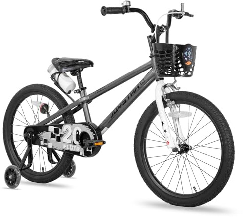 JOYSTAR Pluto Kids Bike 20 Zoll Kinderfahrrad für Jungen Mädchen im Alter von 6-9 Jahren, Kinderfahrräder mit Stützrädern &Fahrradständer, Grau