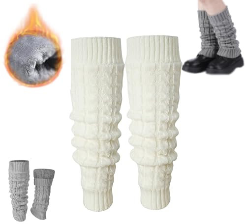 Beinwärmer für Damen, Winter, warme Beinwärmer, Stiefelsocken, gehäkelt, lange Stiefelsocken, Winter, mit Fleece gefüttert, Beinwärmer für Damen (2 Stück - I, Einheitsgröße), 2 Stück - I, One size